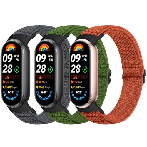 Bcuckood Elastisches Armband kompatibel mit Xiaomi Mi Band 8 Damen Herren, dehnbares Solo Loop Uhrenarmband weiches elastisches Nylon Ersatzarmband für Xiaomi Mi Band 8, 3 Stück von Bcuckood