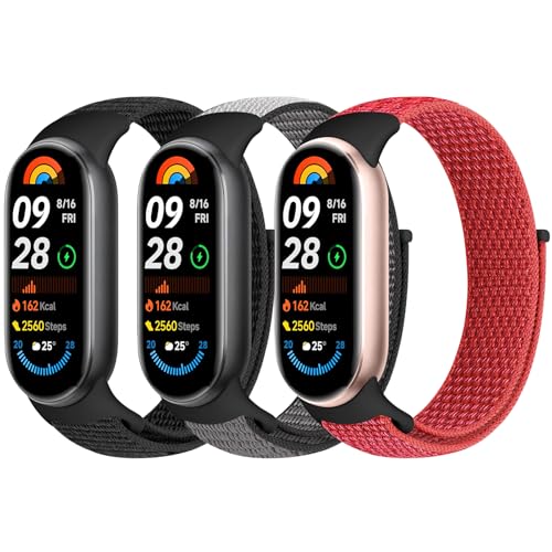 Bcuckood Nylon Sport Armband Kompatibel mit Xiaomi Mi Band 8 für Damen Herren Weiches Verstellbares Atmungsaktives Uhrenarmband Geflochtenes Solo Loop Ersatzarmband für Xiaomi Mi Band 8 von Bcuckood