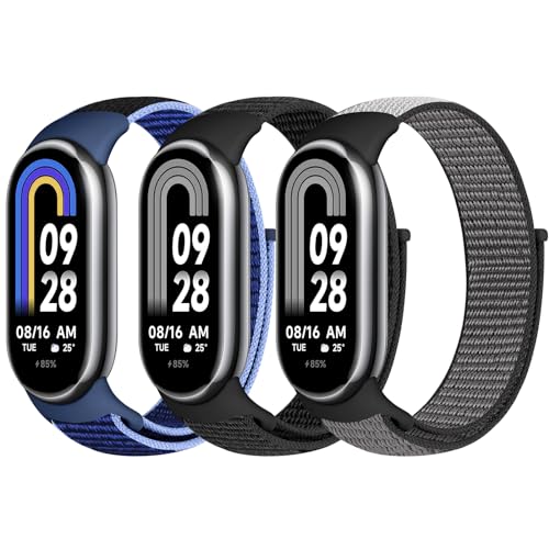 Bcuckood Nylon Sport Armband Kompatibel mit Xiaomi Mi Band 8 für Damen Herren Weiches Verstellbares Atmungsaktives Uhrenarmband Geflochtenes Solo Loop Ersatzarmband für Xiaomi Mi Band 8 von Bcuckood