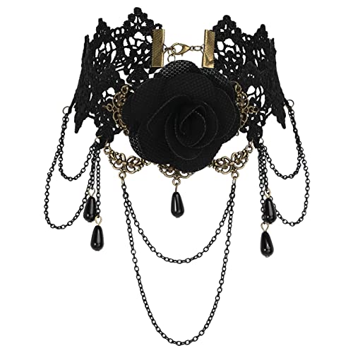 Bcughia Damen Ketten, Goth Choker Schwarz Karabinerverschluss Rostfreier Stahl Rosendesign Geschenke für Valentinstag für Damen 75x150mm von Bcughia