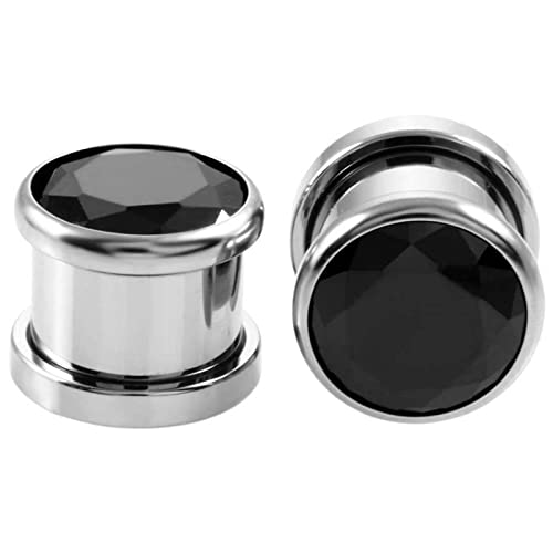 Bcughia Edelstahl Flesh Tunnel 5mm Ohrringe Plugs Damen mit Schwarz Zirkonia Ohr Plug Set, 2 Stück von Bcughia