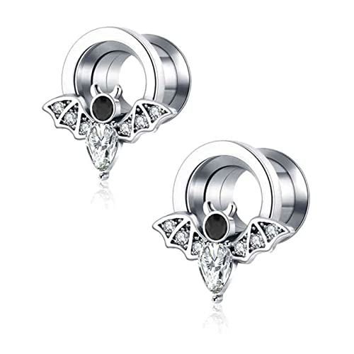 Bcughia Edelstahl Ohr Plug 12mm Damen Ohrringe Tunnel Fledermaus mit Zirkonia Ear Tunnel Set, 2 Stück von Bcughia