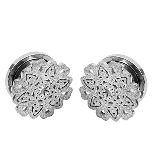 Bcughia Edelstahl Ohr Plug 12mm Ohrringe Plugs Damen Matt Blume Muster Tunnel Set, 2 Stück von Bcughia