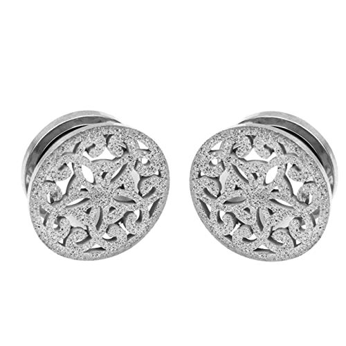 Bcughia Edelstahl Ohr Plug 14mm Ohrringe Plugs Damen Matt Hohl Blume Muster Ohr Tunnel Set, 2 Stück von Bcughia