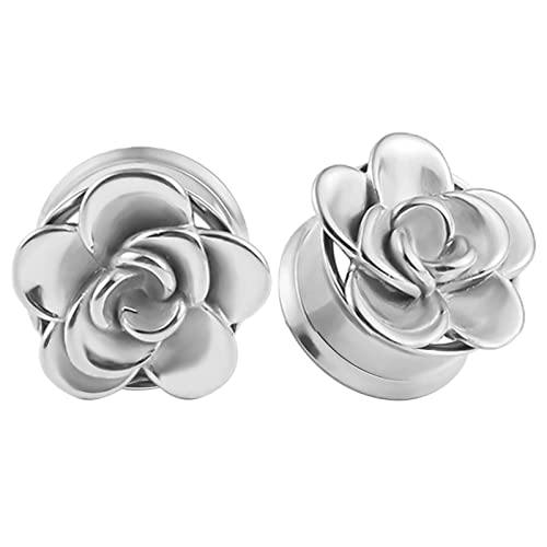 Bcughia Edelstahl Ohr Plug 16mm Ohr Plug Herren Blume Muster Ear Tunnel Set, 2 Stück von Bcughia