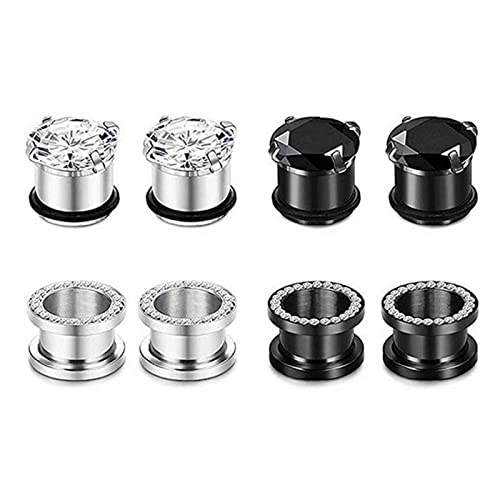 Bcughia Edelstahl Ohr Plug 3mm Ohrringe Herren Tunnel Silber Schwarz Reifen mit Zirkonia Ohr Plug Set, 8 Stück von Bcughia