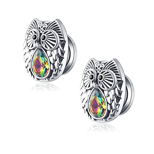 Bcughia Edelstahl Tunnel Ohr 10mm Ohrringe Plugs Damen Eule mit Träne Zirkonia Tunnel Ohr Set, 2 Stück von Bcughia