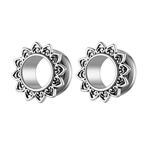 Bcughia Edelstahl Tunnel Ohr 10mm Plug Ohrringe Damen mit Blütenrand Piercing Tunnel Set, 2 Stück von Bcughia