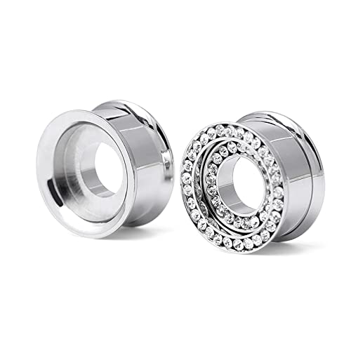 Bcughia Edelstahl Tunnel Ohr 12mm Ohr Plug Damen mit 2 Reihe Zirkonia Tunnel Ohrring Set, 2 Stück von Bcughia