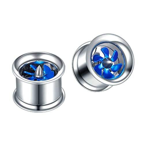 Bcughia Edelstahl Tunnel Ohr 20mm Ohrringe Plugs Damen mit Blau Windmühle Ohr Plug Set, 2 Stück von Bcughia