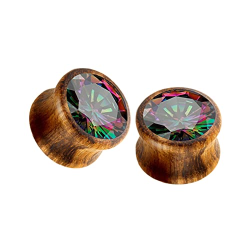 Bcughia Holz Flesh Tunnel 10mm Ohr Plug Herren Hölzern mit Zirkonia Ohrringe Tunnel Set, 2 Stück von Bcughia