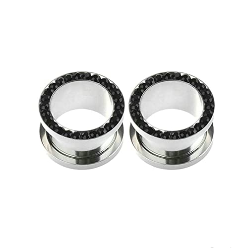 Bcughia Ohr Tunnel 10mm Edelstahl Ohr Plug Damen mit Schwarz Zirkonia Tunnel Set, 2 Stück von Bcughia