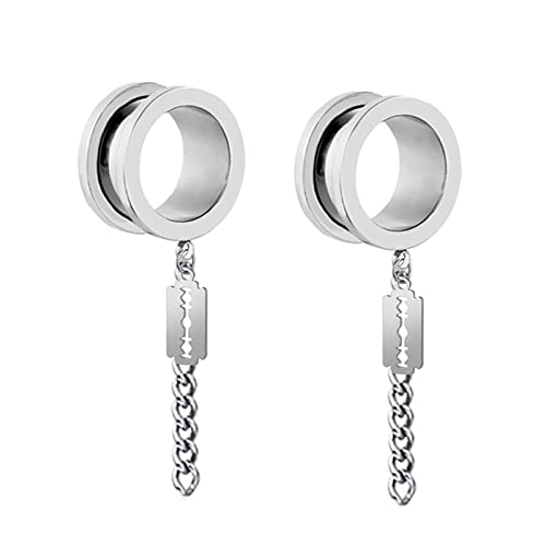 BCughia Ohr Tunnel 10mm Edelstahl Ohrringe Plugs Damen mit Kette und Geometrisch Anhänger Tunnel Ohr Set, 2 Stück von BCughia