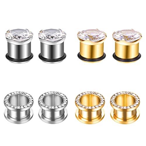 Bcughia Ohr Tunnel 12mm Edelstahl Tunnel Ohr Damen Silber Gold Reifen mit Zirkonia Tunnel Ohrringe Set, 8 Stück von Bcughia