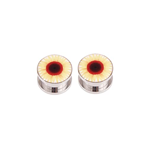 Bcughia Ohr Tunnel 6mm Edelstahl Ohr Plug Männer mit Sonnenblume Muster Tunnel Plug Ohr Set, 2 Stück von Bcughia