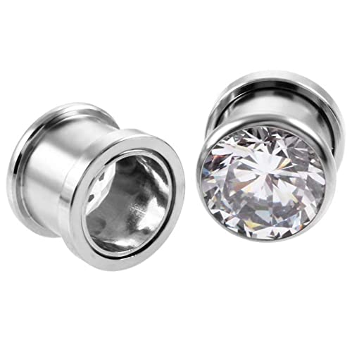 Bcughia Ohr Tunnel 8mm Edelstahl Ohr Plug Männer mit Weiß Zirkonia Ohr Tunnel Set, 2 Stück von Bcughia