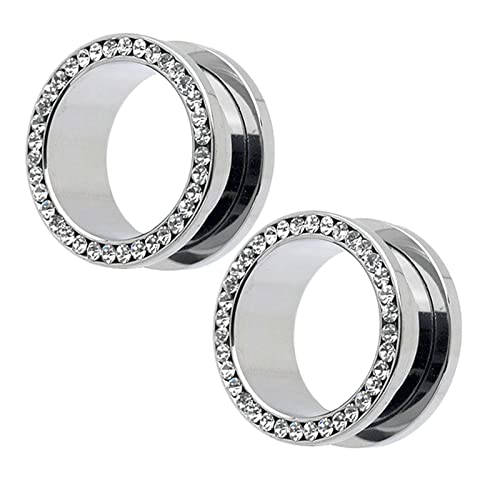 Bcughia Ohrring Tunnel Edelstahl 16mm Tunnel Ohrringe Herren mit Weiß Zirkonia Ear Tunnel Set, 2 Stück von Bcughia