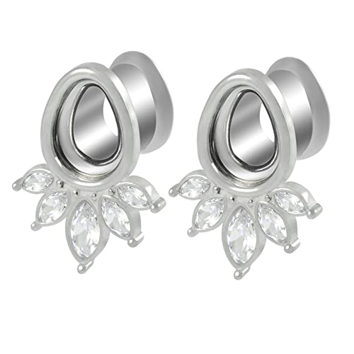 Bcughia Ohrring Tunnel Edelstahl 8mm Ohrringe Plugs Damen Träne mit Zirkonia Ear Tunnel Set, 2 Stück von Bcughia