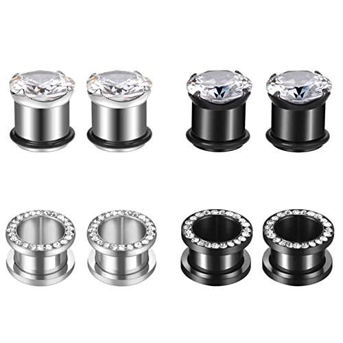 Bcughia Ohrringe Tunnel Edelstahl 10mm Plug Ohrringe Damen Silber Schwarz Reifen mit Zirkonia Piercing Tunnel Set, 8 Stück von Bcughia