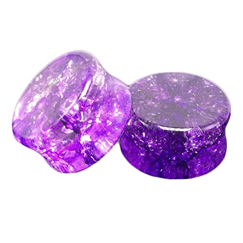 BCughia Ohrringe Tunnel Stein 16mm Ohr Plug Damen Violett Glas Tunnel Ohr Set, 2 Stück von BCughia