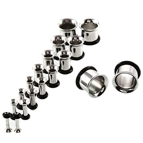 Bcughia Piercing Tunnel Edelstahl 1.6-10mm Ohr Tunnel Männer Reifen Set Tunnel Ohr Set, 18 Stück von Bcughia