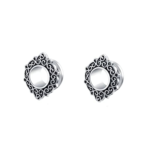 Bcughia Piercing Tunnel Edelstahl 16mm Ohr Plug Männer Vintage Blume Muster Tunnel Ohrring Set, 2 Stück von Bcughia