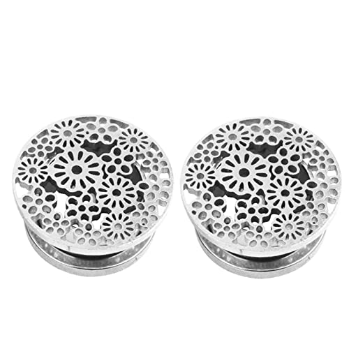 Bcughia Piercing Tunnel Edelstahl 16mm Ohrringe Plugs Damen Matt Blume Muster Tunnel Ohrringe Set, 2 Stück von Bcughia