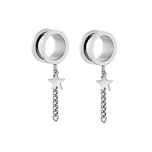 Bcughia Piercing Tunnel Edelstahl 16mm Tunnel Ohrringe Damen mit Kette und Stern Anhänger Ear Tunnel Set, 2 Stück von Bcughia