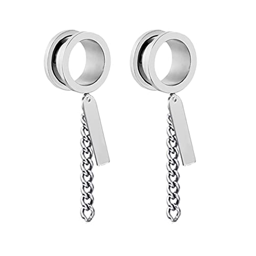 Bcughia Piercing Tunnel Edelstahl 20mm Ohrringe Plugs Männer mit Kette und Rechteck Anhänger Ohr Tunnel Set, 2 Stück von Bcughia