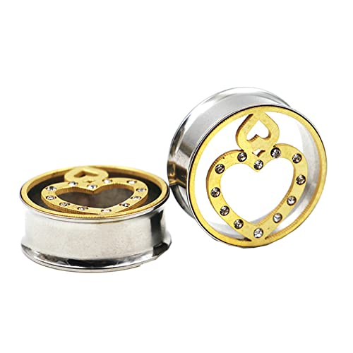 Bcughia Piercing Tunnel Edelstahl 22mm Ohrringe Plugs Damen Hohl Herz mit Zirkonia Ohrringe Tunnel Set, 2 Stück von Bcughia