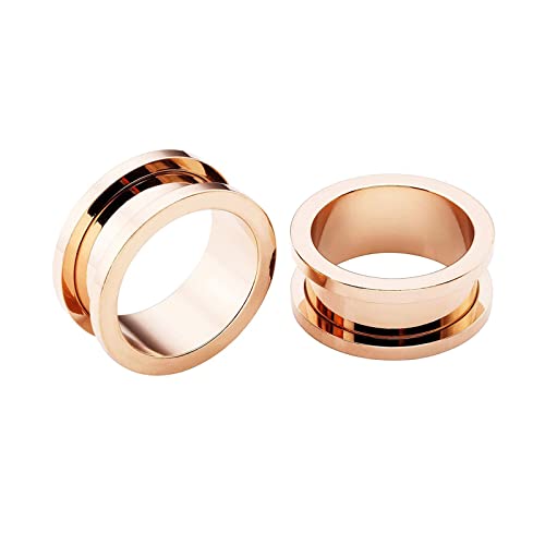 BCughia Piercing Tunnel Edelstahl 28mm Ohrringe Plugs Damen Roségold Reifen Ohr Plug Set, 2 Stück von BCughia