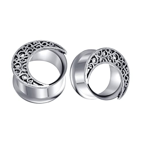 Bcughia Piercing Tunnel Edelstahl 8mm Ohrringe Plugs Männer Vintage Filigree Mond Form Ohrringe Tunnel Set, 2 Stück von Bcughia