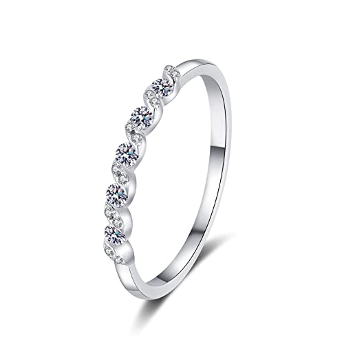 Bcughia Ringe Silber Einfach, Herz Ring Verlobung Silber Weiss Rundschliff 0.19ct Moissanit Welle Ring Versprechen Geschenke für Damen Größe 45 (14.3) von Bcughia