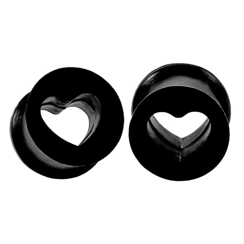 Bcughia Silikon Flesh Tunnel 12mm Plug Ohrringe Damen Schwarz Herz Form Tunnel Ohrring Set, 2 Stück von Bcughia