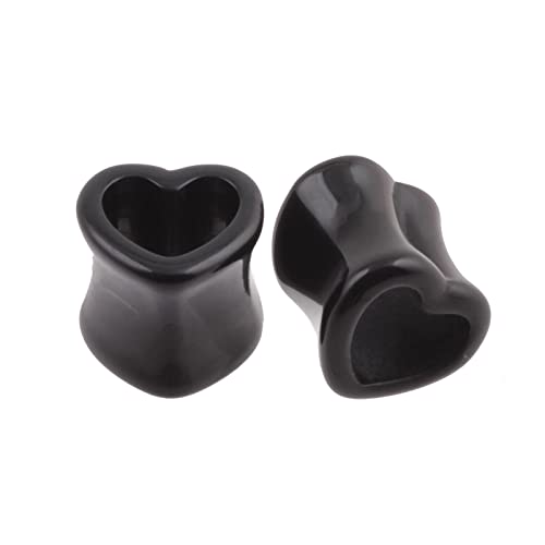 Bcughia Tunnel 10mm Acryl Ohrringe Plugs Damen Schwarz Herz Form Ohrring Tunnel Set, 2 Stück von Bcughia