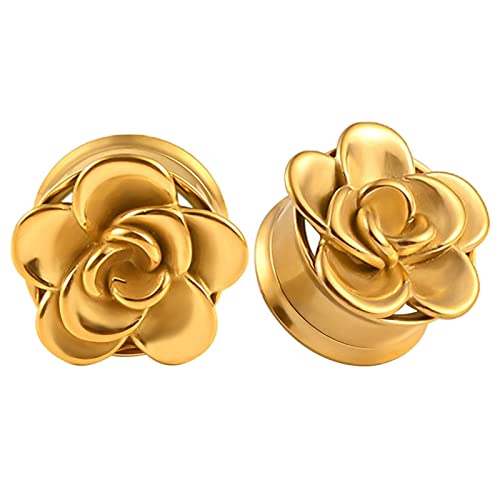 Bcughia Tunnel 8mm Edelstahl Ohr Plug Damen Blume Muster Piercing Tunnel Set, 2 Stück von Bcughia