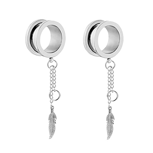 Bcughia Tunnel Ohrringe 20mm Edelstahl Ohrringe Plugs Männer mit Kette und Blatt Anhänger Tunnel Ohrringe Set, 2 Stück von Bcughia