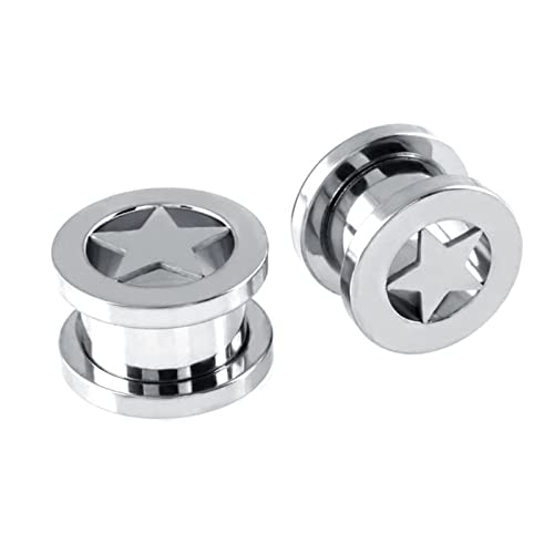 Edelstahl Ohr Plug 6mm Ohrringe Plugs Männer mit Stern Form Tunnel Ohrringe Set, 2 Stück von Bcughia