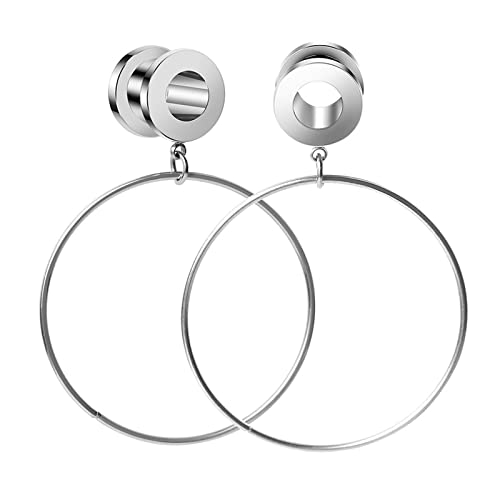 Piercing Tunnel Edelstahl 14mm Ohrringe Plugs Männer mit Groß Reifen Baumeln Ohr Tunnel Set, 2 Stück von Bcughia