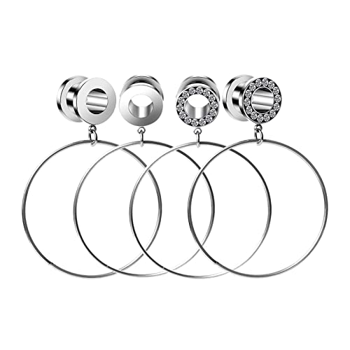 Piercing Tunnel Edelstahl 6mm Ohr Plug Männer mit Groß Reifen Baumeln Tunnel Plug Ohr Set, 4 Stück von Bcughia