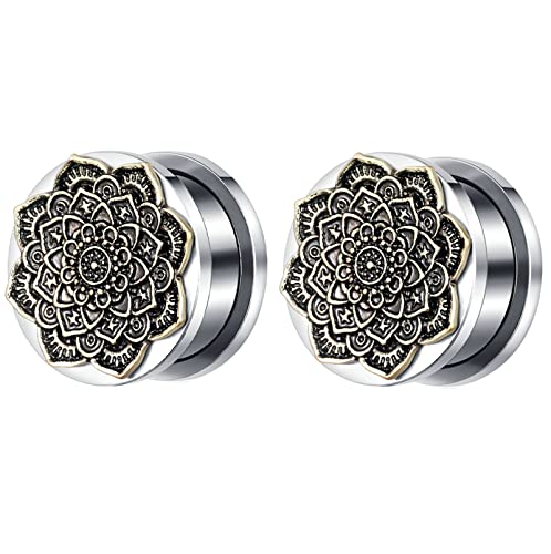 Tunnel Ohrringe 8mm Edelstahl Ohr Plug Damen Vintage Blume Muster Ohrring Tunnel Set, 2 Stück von Bcughia