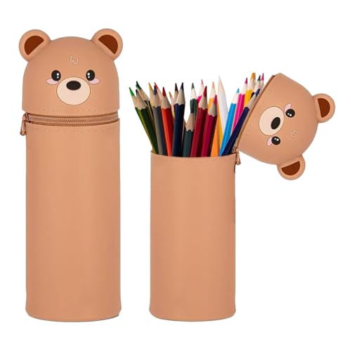 Bcuuozeeing 2-in-1 Silikon Federmäppchen, Kawaii Federmäppchen, Stand up federmäppchen, 2-in-1 Weiche Silikontasche Tischstifthalter Federtasche, Niedliche Schule Geschenke für Kinder von Bcuuozeeing