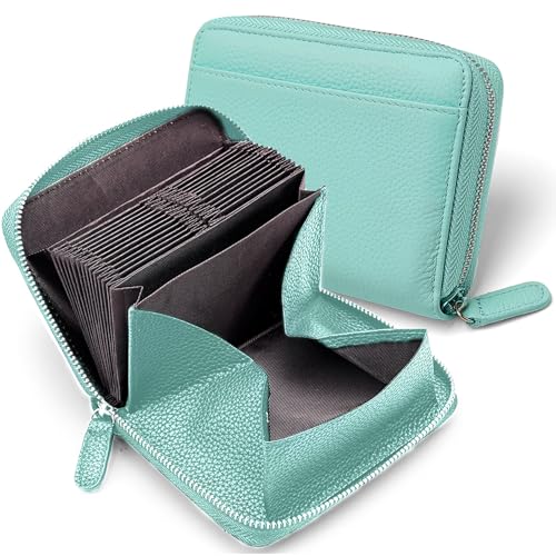 Geldbörse Damen mit RFID Schutz, Leder Portemonnaie Damen mit Reißverschluss, Orgel-Stil Geldbeutel Dame mit Mehreren Fächern, Brieftasche Geldbörse für Frauen, Hellgrün von Bcuuozeeing