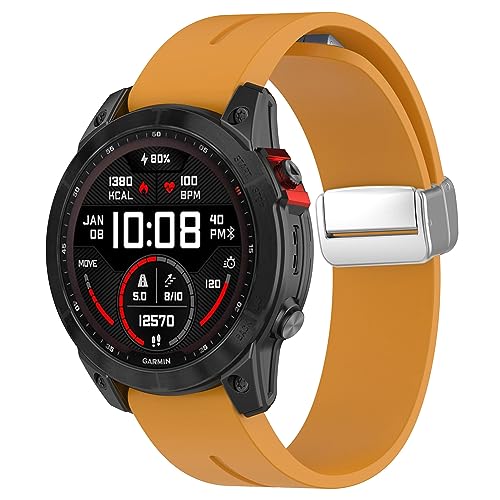 Bdsidy Armbänder Kompatibel mit Garmin Fenix 8 47mm/Fenix E 47mm, Silikon Atmungsaktiv Männer Frauen Armband, Sport Magnetverschluss Armband für Fenix 8 47mm/Fenix E 47mm Uhrenarmband (Gelb) von Bdsidy