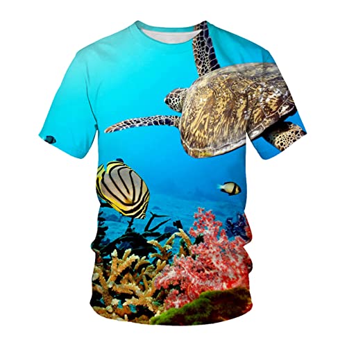 3D T-Shirts Unisex Kurzarm Rundhals Lässige T-Shirts Schnelltrocknend Kurzarm,Unterwasserwelt Meeresschildkröte von Bdwtsvoksrk