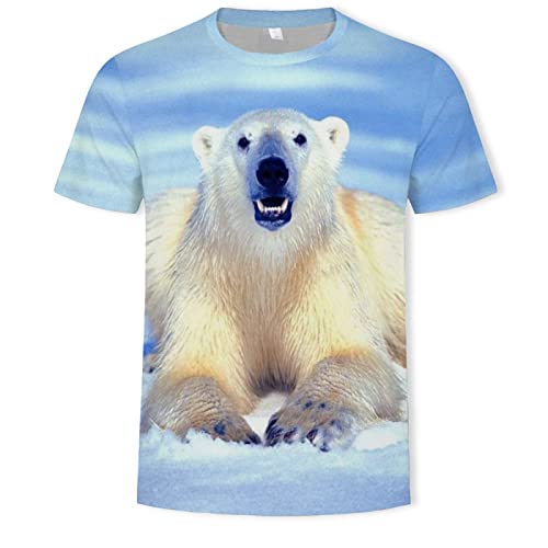 T-Shirt Herren 3D-Digitaldruck Kurzarm Europäisches Und Amerikanisches Rundhals-Freizeitoberteil,Tier-Eisbär,XL von Bdwtsvoksrk