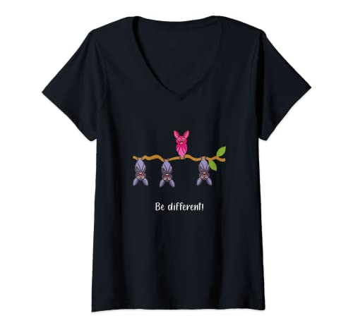 Damen Be Different Fledermaus Süßes Fledermäuse Spruch Geschenk T-Shirt mit V-Ausschnitt von Be Different Fledermaus Motive
