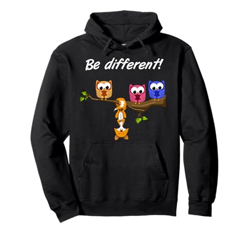 Be Different! - Damen Süßer Fun Spruch - Motto - Eule Fuchs Pullover Hoodie von Be Different - Herren - Fuchs Eule Witziges Motiv