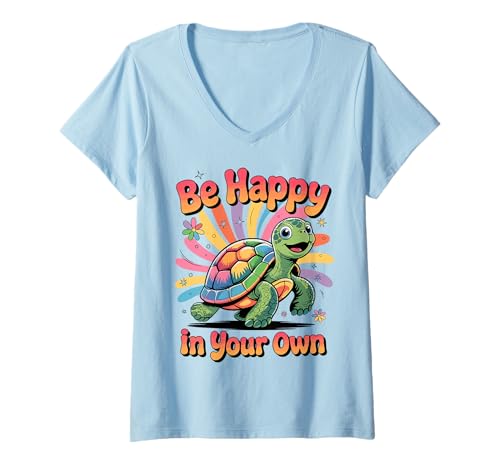 Damen Rainbow Turtle Be Happy In Your Own Shell Autism Awareness T-Shirt mit V-Ausschnitt Damen Rainbow Turtle Be Happy In Your Own Shell Autism Awareness T-Shirt mit V-Ausschnitt von Be Happy In Your Own Shell Tee Autism Awareness.