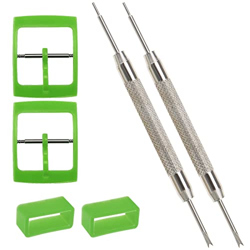 Be In Your Mind 2 Sets Uhrenarmbänder und Schnallen-Sets mit Federsteg-Werkzeugen, kompatibel mit SWatch, Innenbreite 16 mm, Ersatzteil, Grün von Be In Your Mind